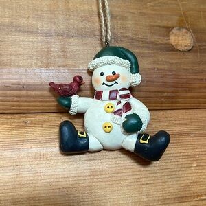 Snowman & A Little Red Bird Christmas Ornament